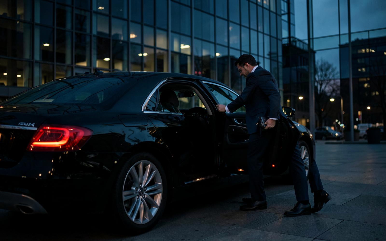 Chauffeur opening a car door for a business traveller