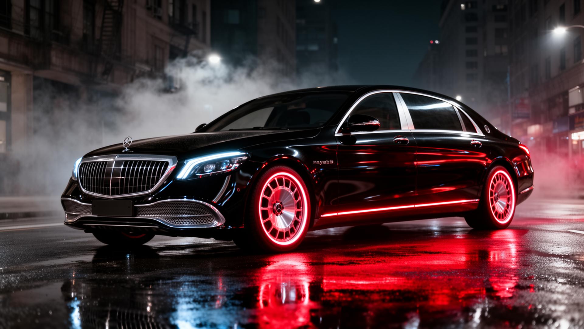 Premium black sedan on a city street at night in Cairo